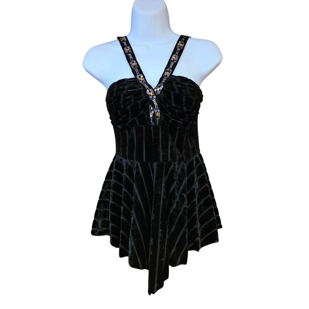 vintage Forever Young whimsical black velvet flowy top sz S